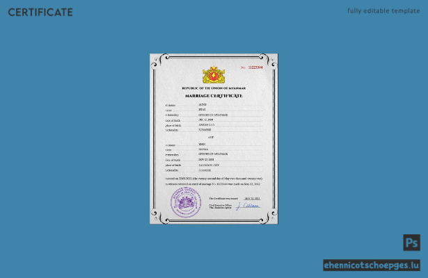 Vorschau einer PSD-Beispieldatei für eine Heiratsurkunde aus Myanmar